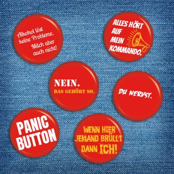 Ansteckbutton 6er Set rot Button Anstecker auf Jeans
